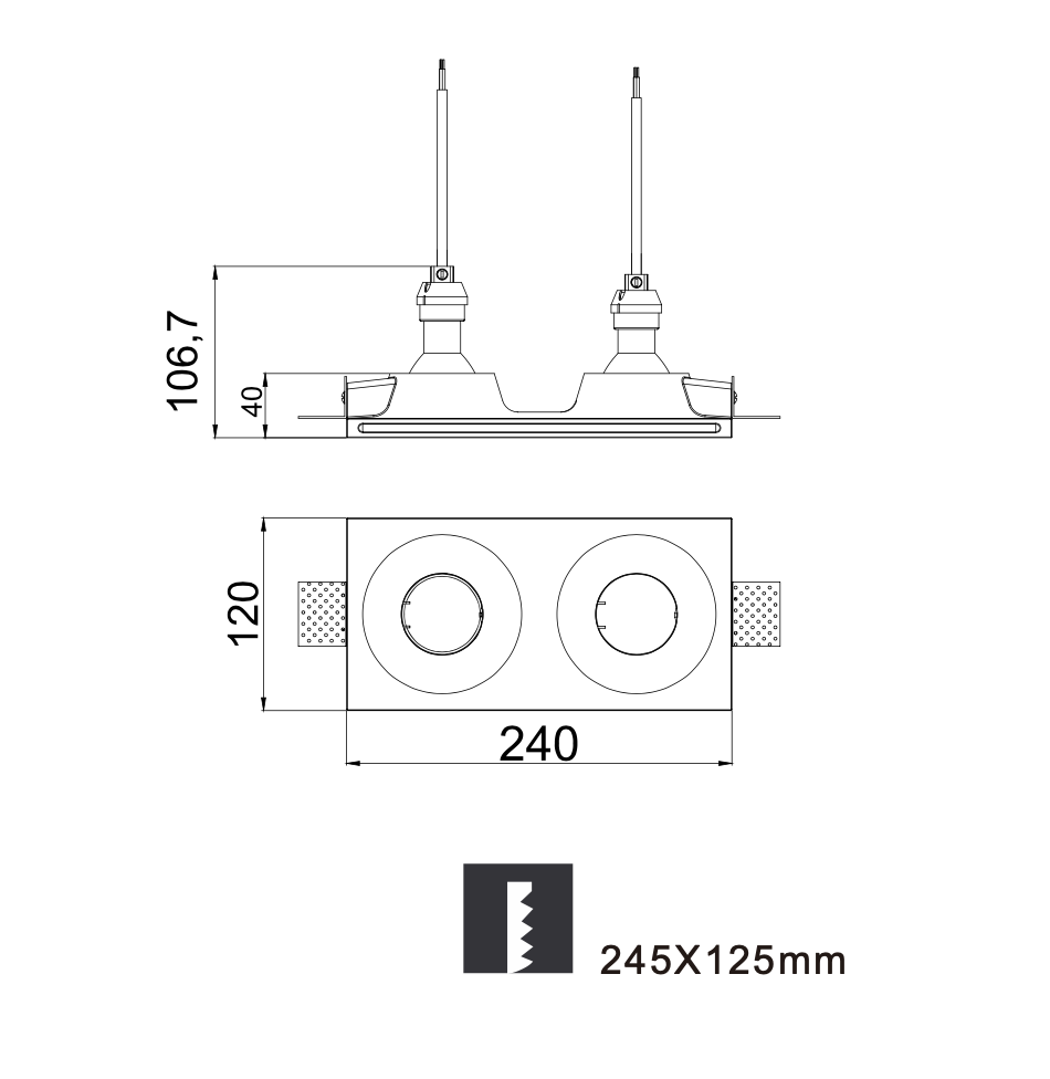 Aristea Double Trimless Recessed Plaster downlight