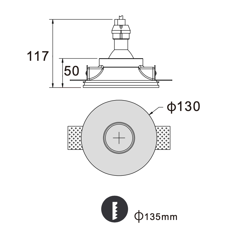 Aris Single Trimless Recessed  Plaster downlight